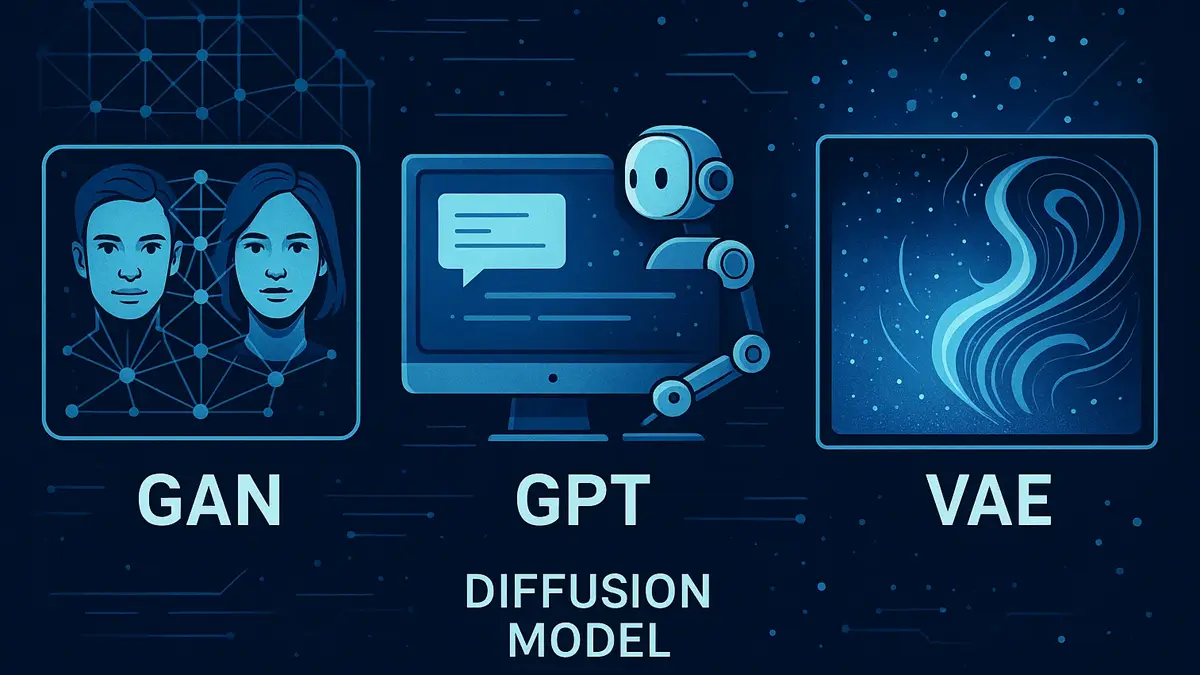 Rappresentazione visiva dei principali tipi di intelligenza artificiale generativa