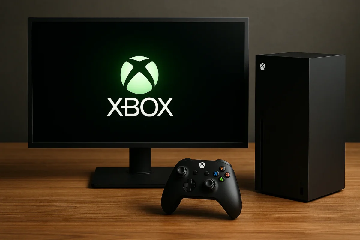 Rappresentazione della console xbox e un monitor acceso