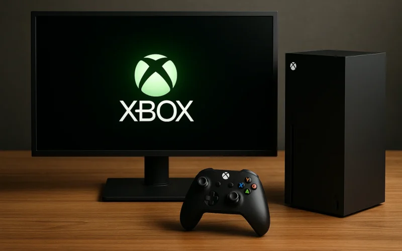 Rappresentazione della console xbox e un monitor acceso