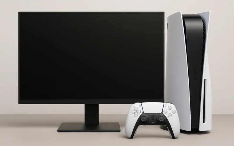 Rappresentazione di un monitor con una console playstation 5