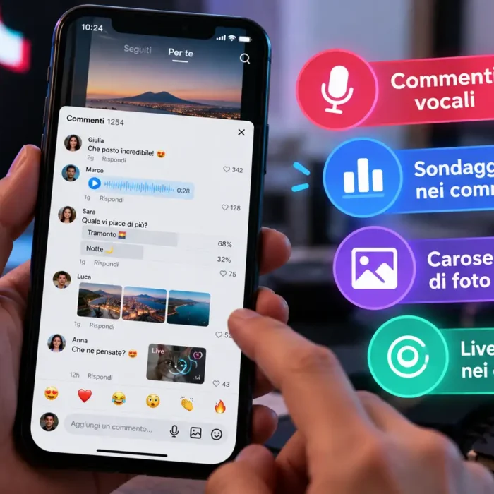 TikTok cambia i commenti: arrivano messaggi vocali, sondaggi e caroselli